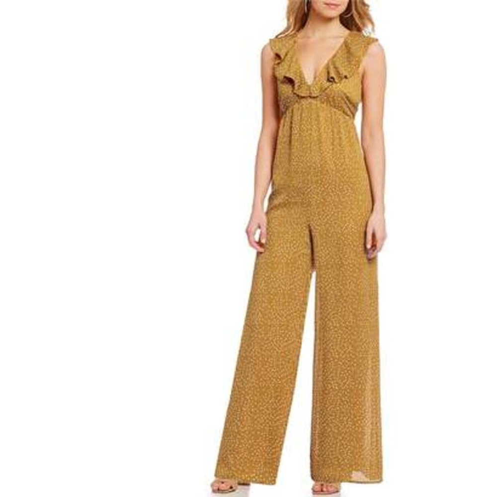 SUGAR + LIPS Mustard Ditsy Dots Wide Leg Jumpsuit Size M